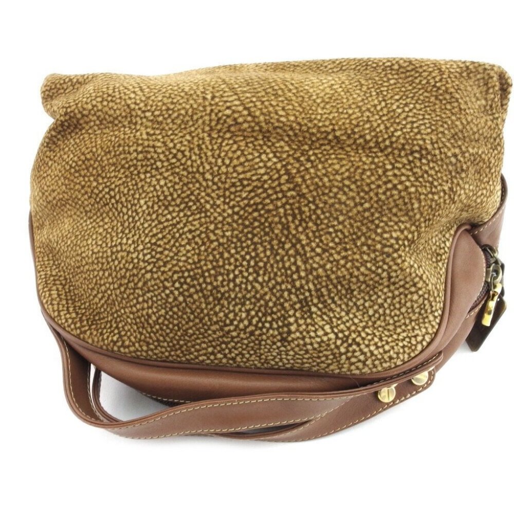 BORBONESE Handbag Brown beige gold Women 91911 Authentic secondhand